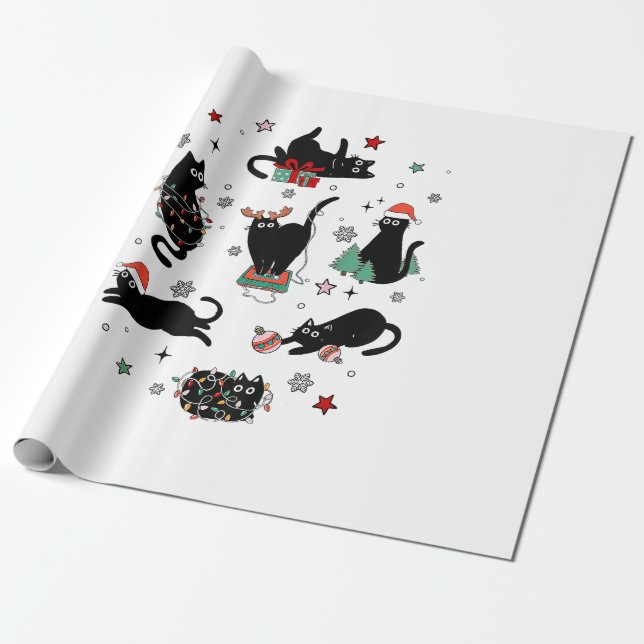 Papel De Regalo Navidades Gatos Negros (Desenrollado)