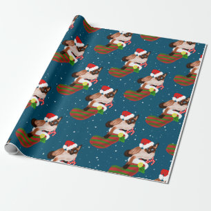 Papel De Regalo Navidades gatos siameses con caldo y sombrero Sant
