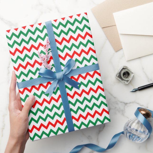 Papel De Regalo Navidades geométricos del Resumen Blanco Verde Roj (Regalar)