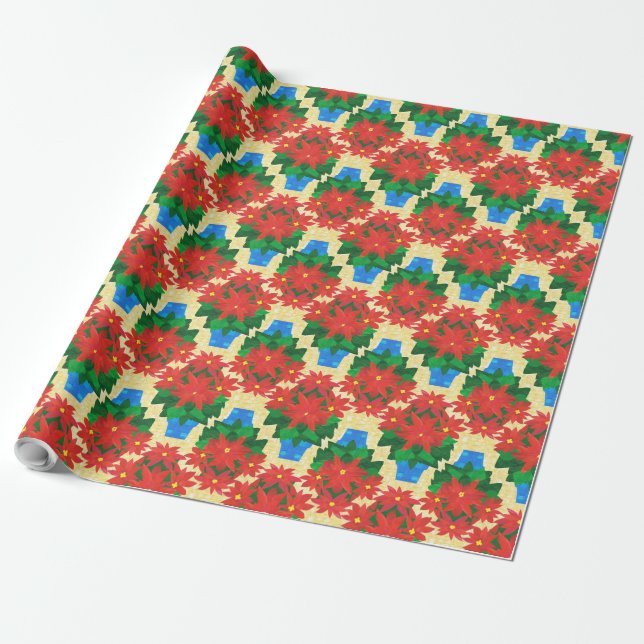 Papel De Regalo Navidades Giftwrap: Poinsettias, fondo de oro (Desenrollado)
