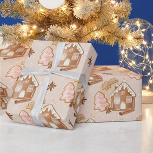 Papel De Regalo Navidades Gingerbread Casa Cookies Rosa Brown