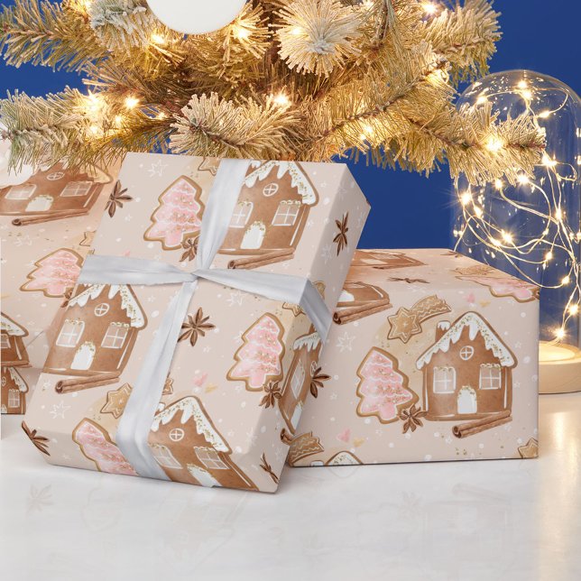 Papel De Regalo Navidades Gingerbread Casa Cookies Rosa Brown (Subido por el creador)