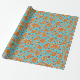 Papel De Regalo Navidades Gingerbread Cookie Festix Blue Seamless