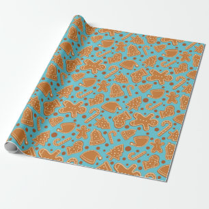 Papel De Regalo Navidades Gingerbread Cookie Festix Blue Seamless