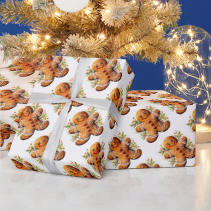 Papel De Regalo Navidades Gingerbread Man con Holly
