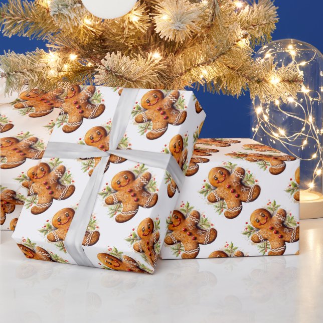 Papel De Regalo Navidades Gingerbread Man con Holly (Vacaciones)