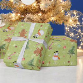 Papel De Regalo Navidades Gingerbread Man y Snowman