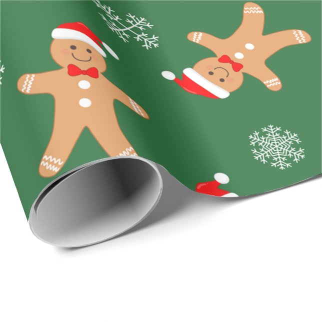 Papel De Regalo Navidades Gingerbread Men Snowflakes Navidades (Esquina del rollo)
