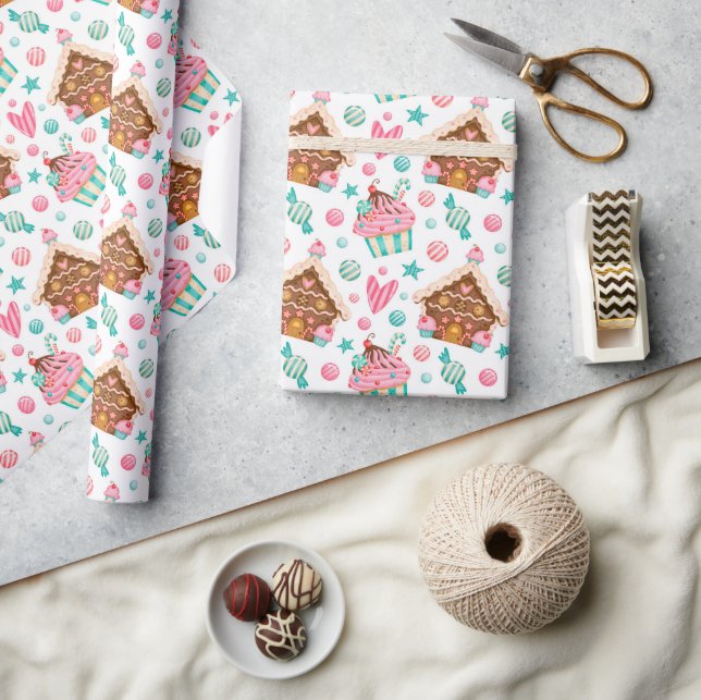 Papel De Regalo Navidades Gingerbread y Cupcakes (Artesanía)