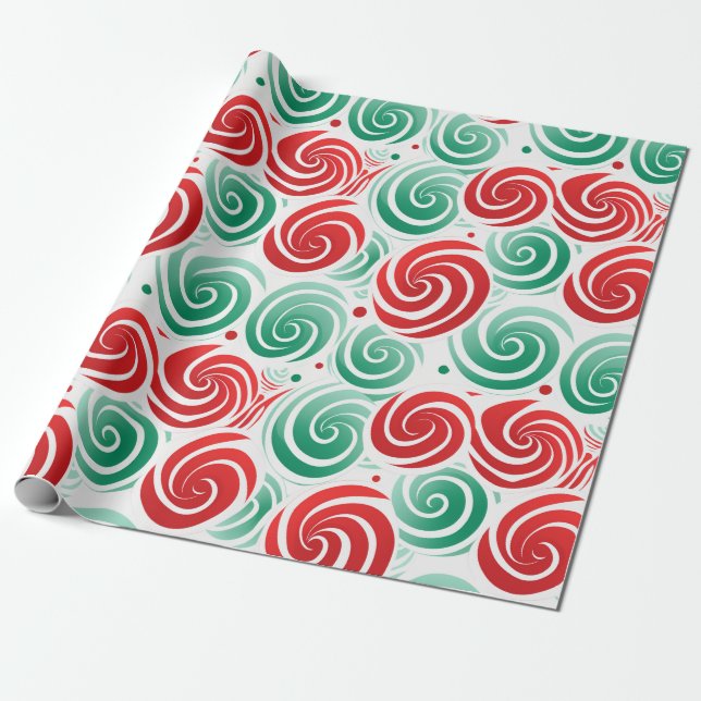 Papel De Regalo Navidades giran rojo, verde y blanco (Desenrollado)