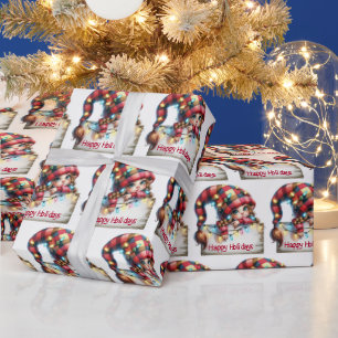 Papel De Regalo Navidades Girly Gnome Con Gorra De Plaid