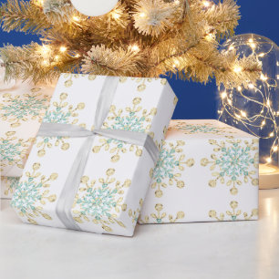 Papel De Regalo Navidades Glass Snowflakes Gold Turquoise Wraping
