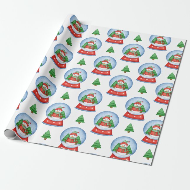 Papel De Regalo Navidades Globe Snowman y árboles de Navidad (Desenrollado)