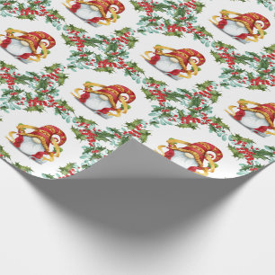 Papel De Regalo Navidades Gnomes Holly Wreath acuarela vacaciones