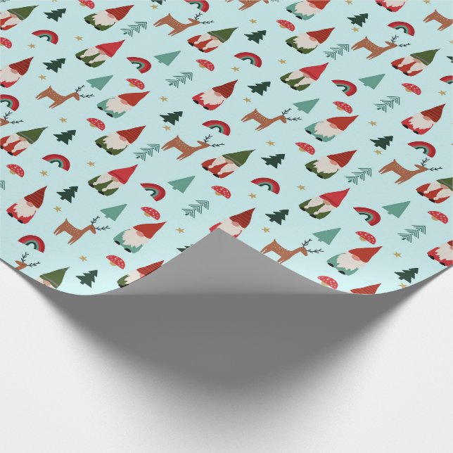 Papel De Regalo Navidades Gnomes menta ligera de vacaciones (Esquina)