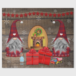 Papel De Regalo Navidades Gnomes presenta madera rústica