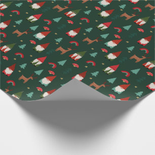 Papel De Regalo Navidades Gnomes vacaciones verde oscuro