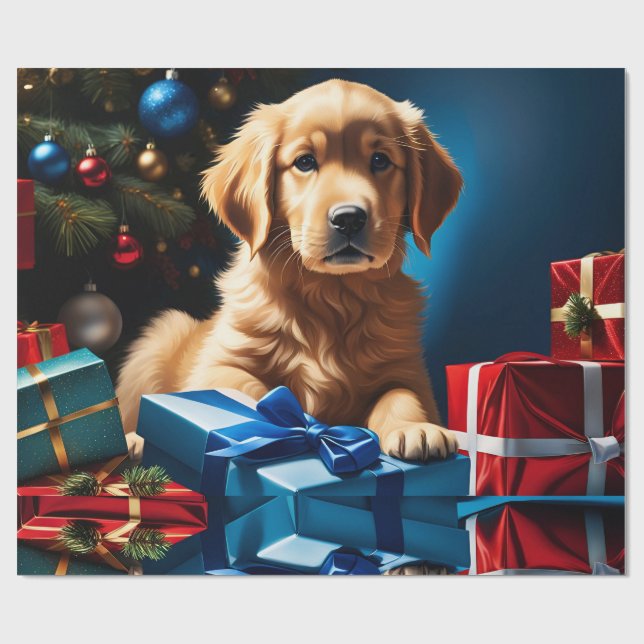 PAPEL DE REGALO NAVIDADES GOLDEN RETRIEVE PUPPY (Superficie plana)