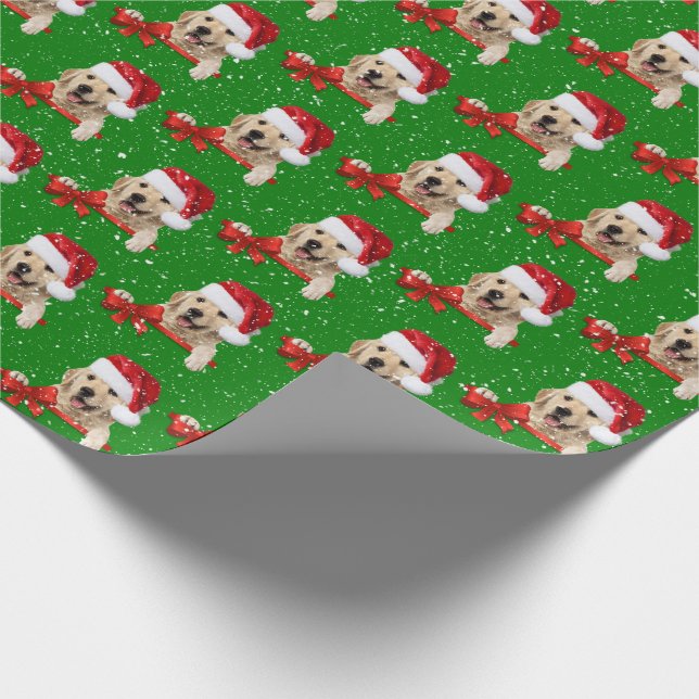 Papel De Regalo Navidades Golden Retriever en verde (Esquina)