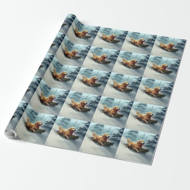 Papel De Regalo Navidades Golden Retriever nevan invierno (Desenrollado)