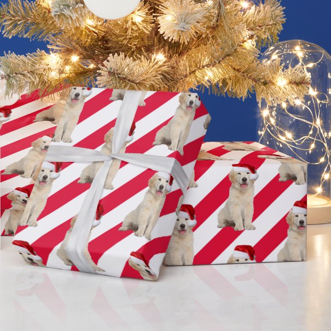 Papel De Regalo Navidades Golden Retriever On Stripes (Vacaciones)