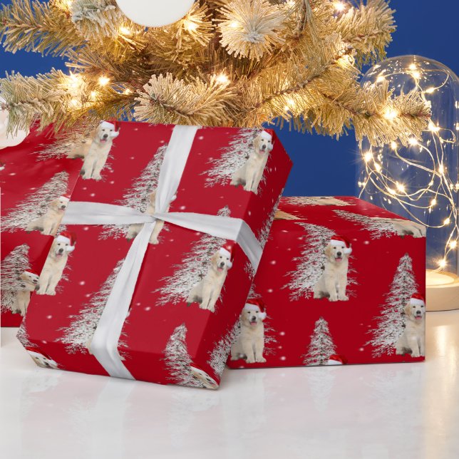 Papel De Regalo Navidades Golden Retriever y Tree (Vacaciones)