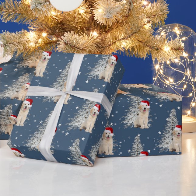 Papel De Regalo Navidades Golden Retriever y Tree On Stars (Vacaciones)