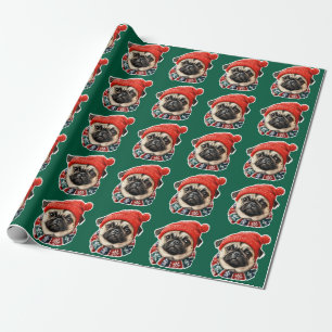 Papel De Regalo Navidades gorra pug lindo