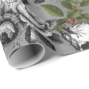 Papel De Regalo Navidades góticos florales Patrón de cráneo