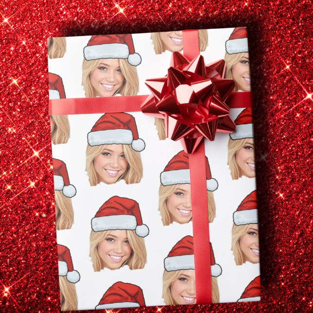 Papel De Regalo Navidades graciosos de Face Photo Santa Hat (Subido por el creador)