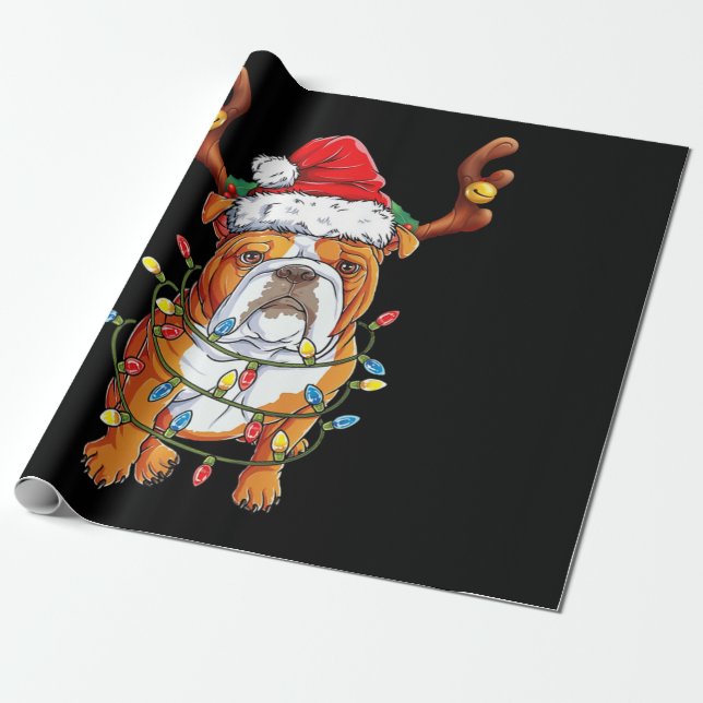 Papel De Regalo Navidades graciosos de renos bulldoges (Desenrollado)