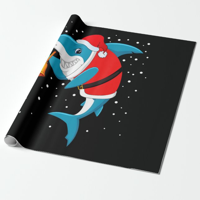 Papel De Regalo Navidades - Graciosos Navidades Tiburón (Desenrollado)
