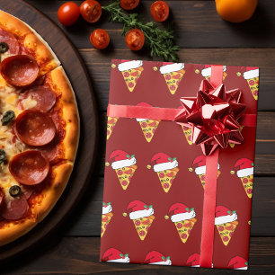 Papel De Regalo Navidades graciosos rebanan pizza en Santa Hats Re