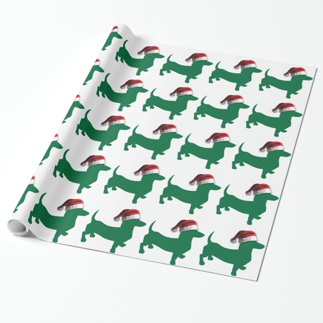 Papel De Regalo Navidades Green Dachshund (Desenrollado)