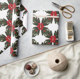 Papel De Regalo Navidades Green Garland Red Rows Gold Accent