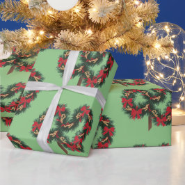 Papel De Regalo Navidades Green Garland Red Rows Gold Accent Green