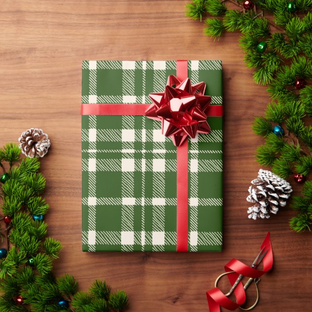Papel De Regalo Navidades Green Plaid Country Cute Festividad (Regalo de vacaciones)
