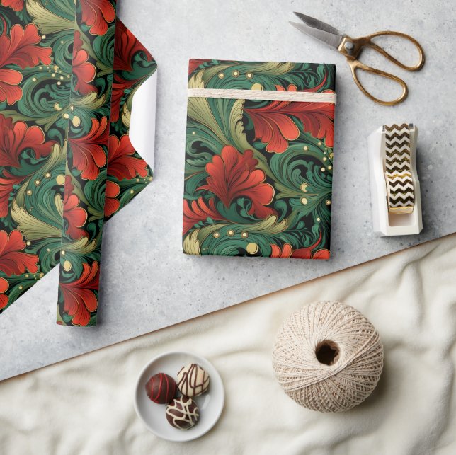 Papel De Regalo Navidades Green Red Art Noveau Present GIft (Artesanía)