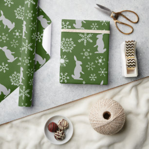 Papel De Regalo Navidades Green Snowflakes and Bunnies