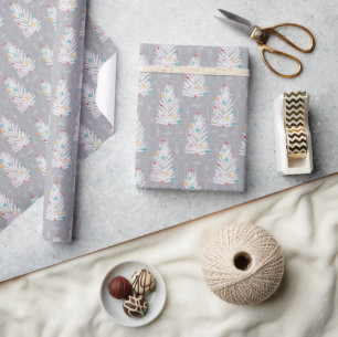 Papel De Regalo Navidades grises de árboles navideños de aluminio