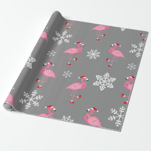 Papel De Regalo navidades grises santa claus flamingo