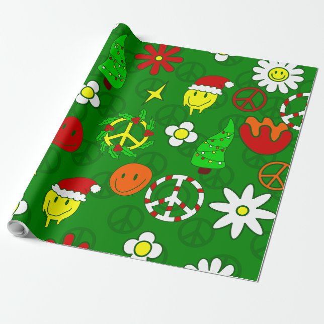 Papel De Regalo navidades groovy señal de paz cara feliz (Desenrollado)