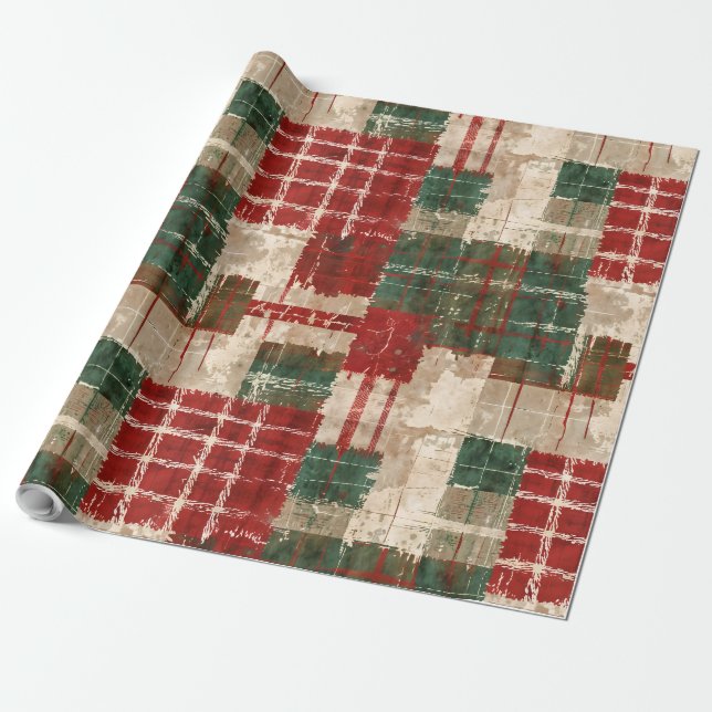 Papel De Regalo Navidades Grunge Plaid (Desenrollado)