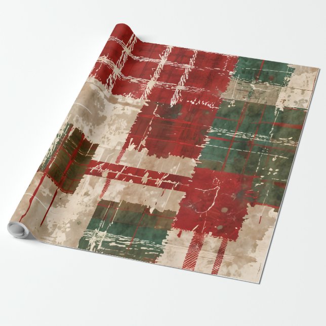 Papel De Regalo Navidades Grunge Plaid (Desenrollado)