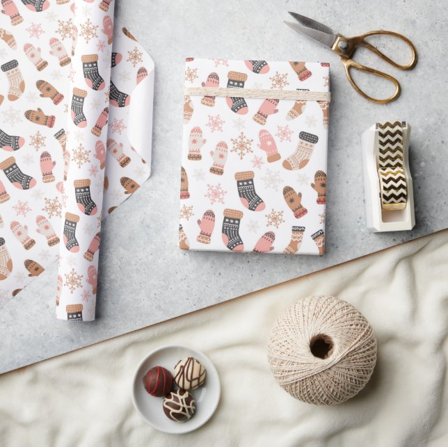 Papel De Regalo Navidades guantes chupan guantes copos de nieve (Artesanía)