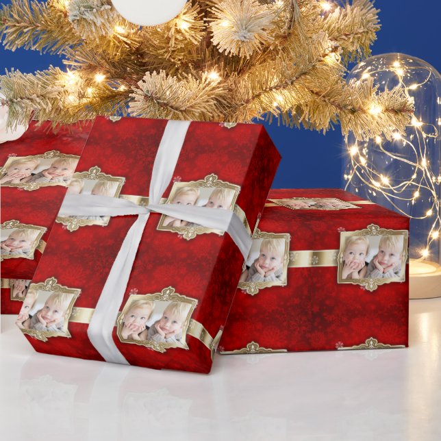 Papel De Regalo Navidades hermosos, Relieve metalizado dorado, fot (Vacaciones)
