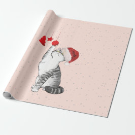 Papel De Regalo Navidades Holiday Cat Decoración Divertida Plata