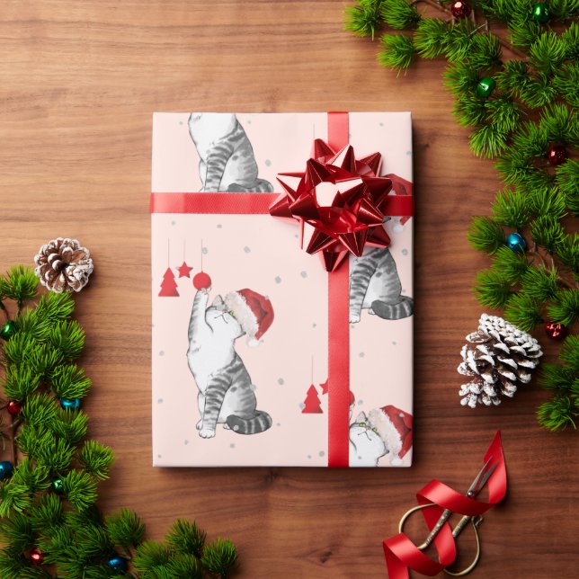 Papel De Regalo Navidades Holiday Cat Pattern Fun Silver (Regalo de vacaciones)