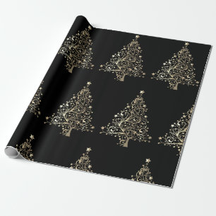 Papel De Regalo Navidades Holiday Gold Tree Stars Black
