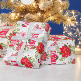 Papel De Regalo Navidades Holiday Red Winter Stockings Poinsettia